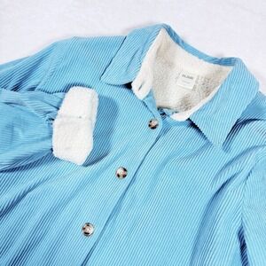 Women BLAIR Button-up Sky Blue Corduroy Fleece Lined Jacket Coat Large